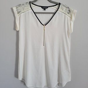 Express Cream Lace Short Sleeve Top